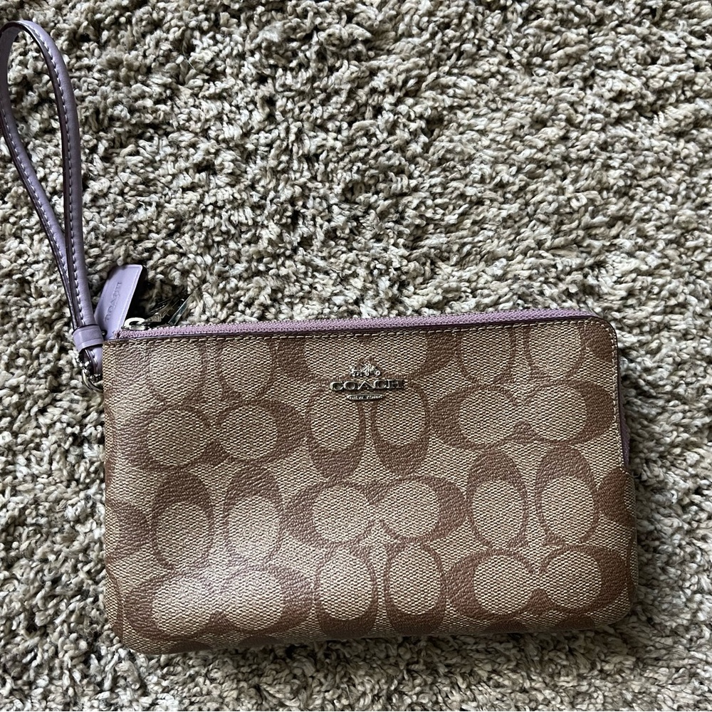 Coach Brown and Lilac Wristlet double zip